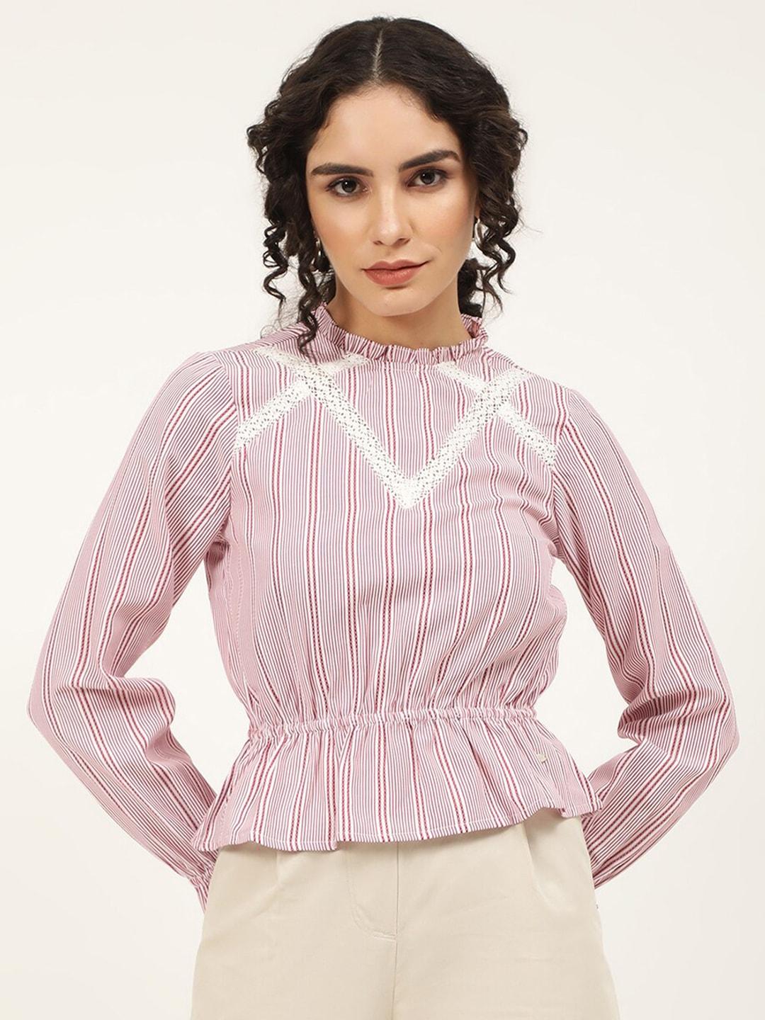 elle red striped cotton cinched waist top