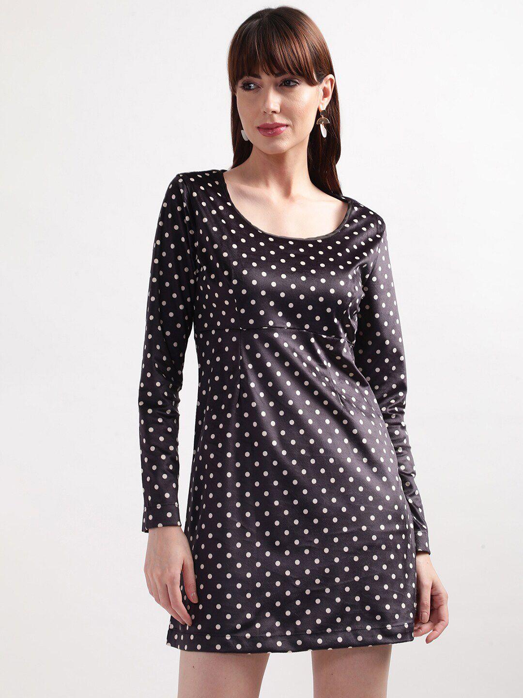 elle women black & white polka dots printed a-line dress