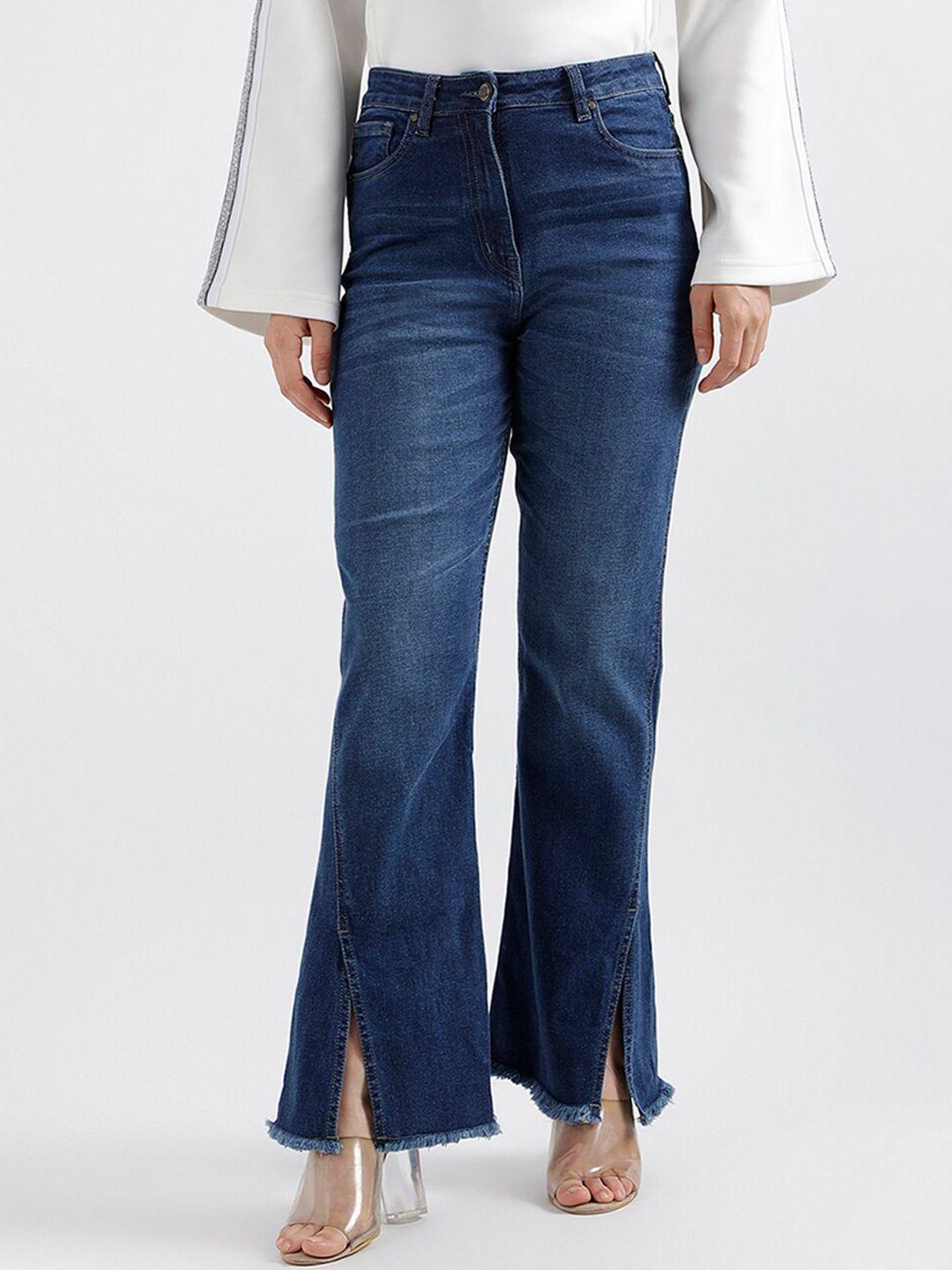 elle women mid-rise bootcut light fade pure cotton jeans