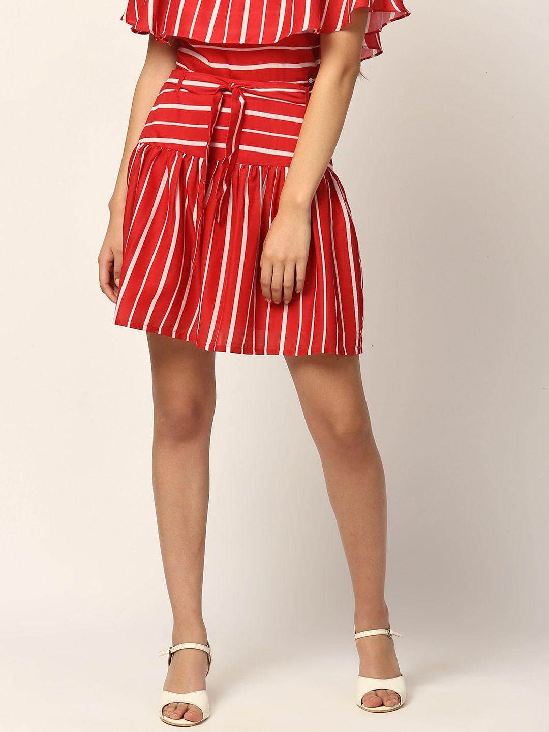 elle women red & white striped flared mini skirt