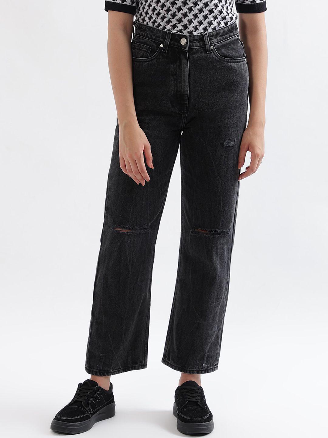 elle women straight fit mildly distressed jeans