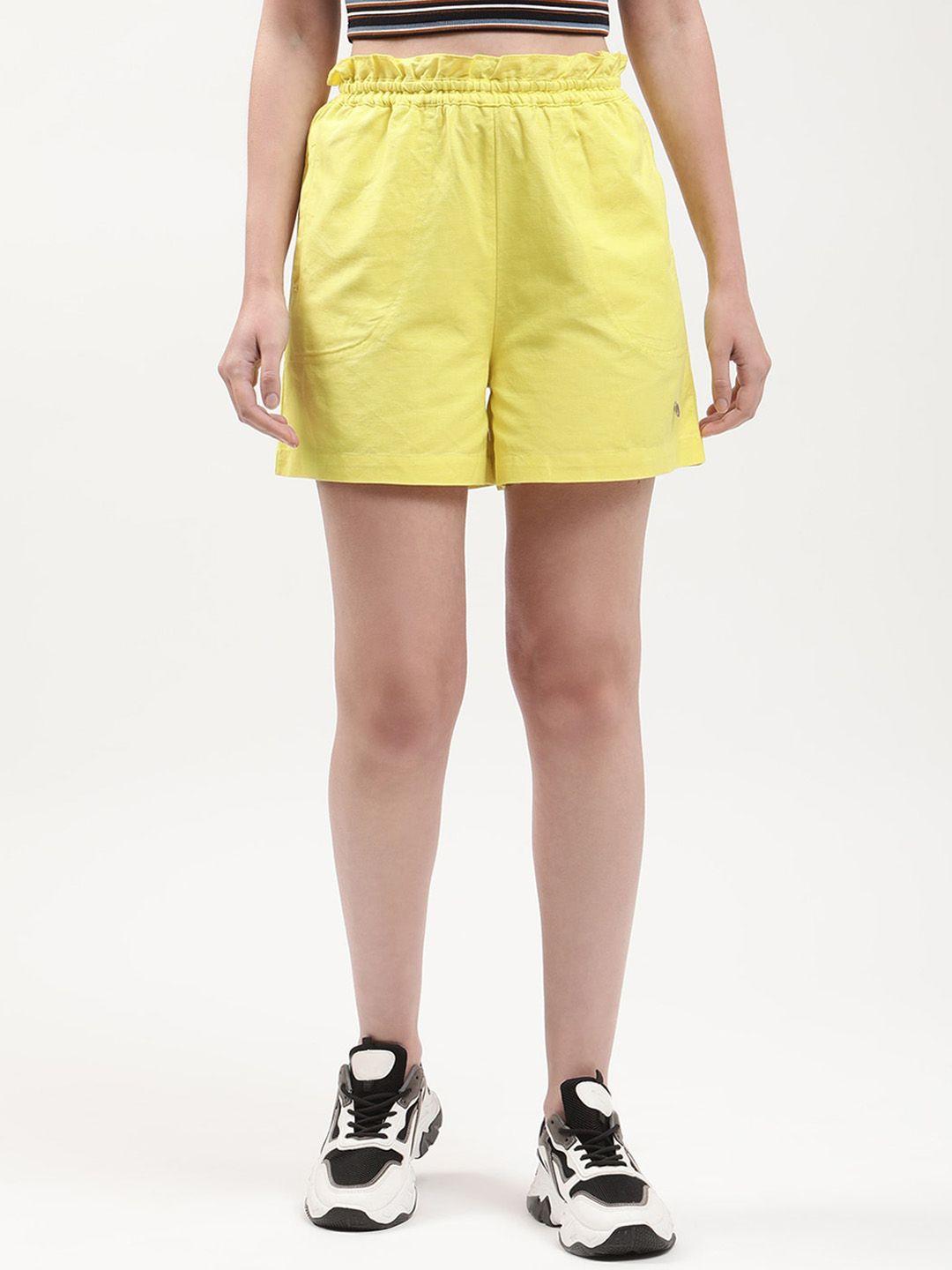 elle women yellow solid cotton shorts