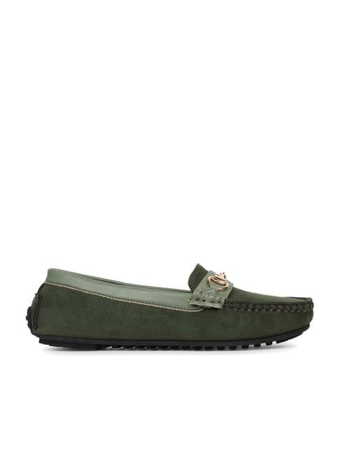 elle women's olive green casual loafers