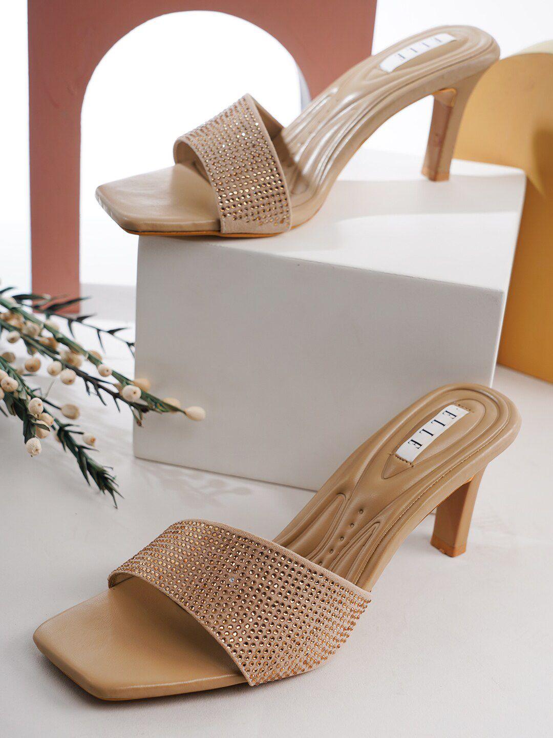 elle  embellished square toe slim heels