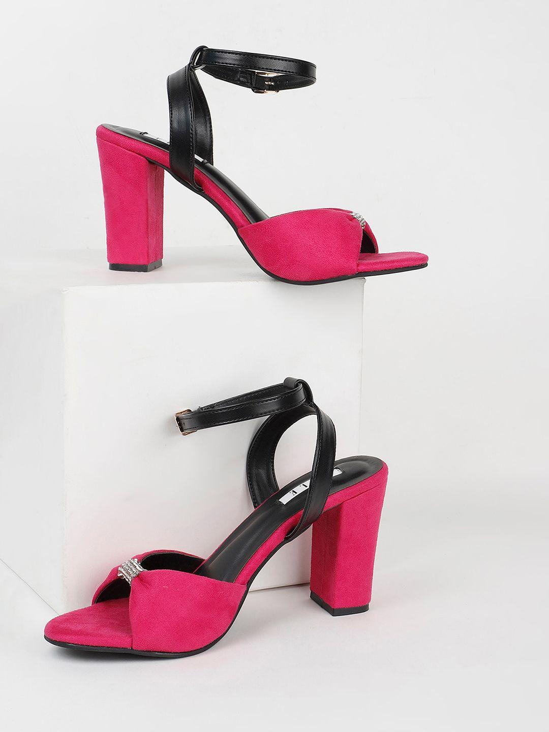 elle angle loop block heels with buckles