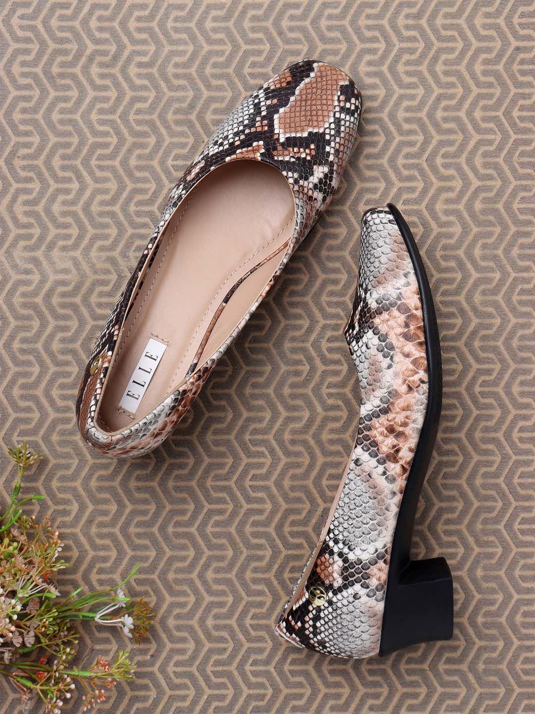 elle beige & black printed block pumps