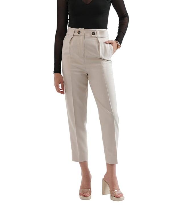 elle beige relaxed fit pleated trousers