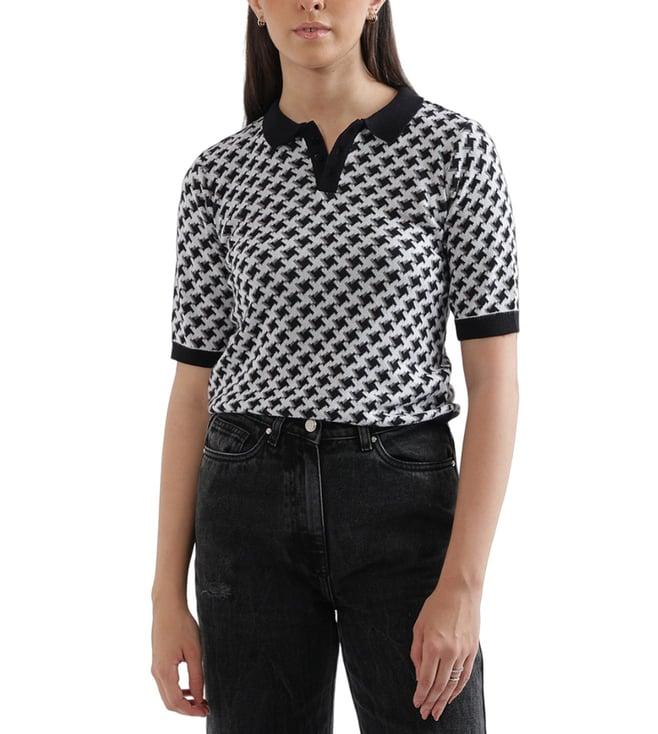 elle black, white & grey houndstooth relaxed fit top