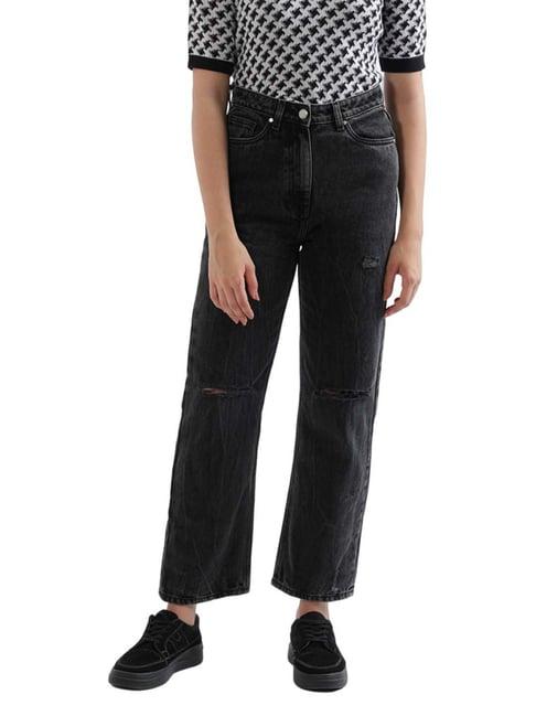 elle black cotton mid rise jeans