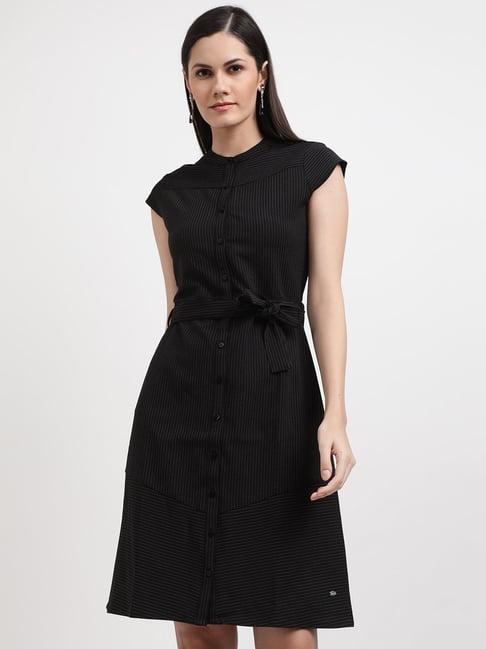 elle black cotton striped midi dress