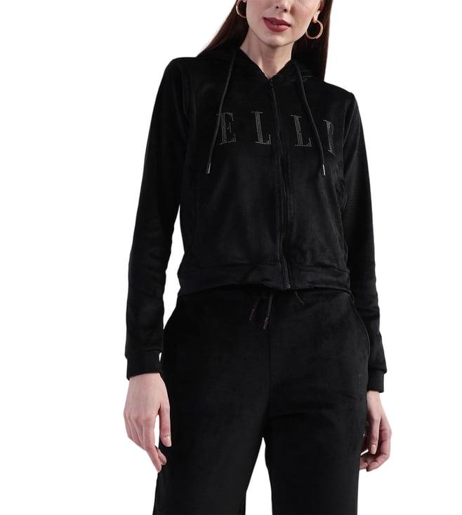 elle black embellished logo regular fit hoodie