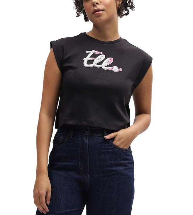 elle black fashion logo relaxed fit t-shirt