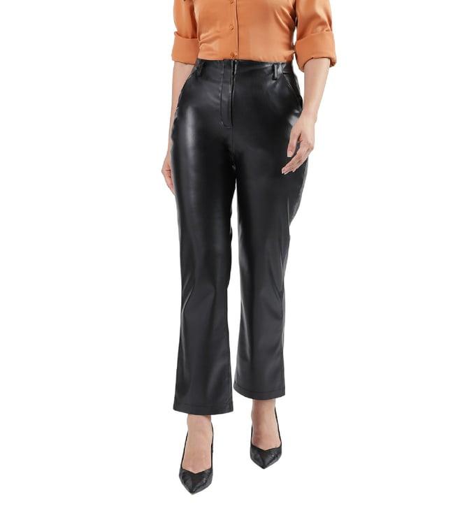 elle black fashion regular fit flat front trousers