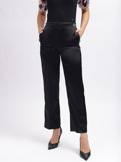 elle black flared fit high rise trousers