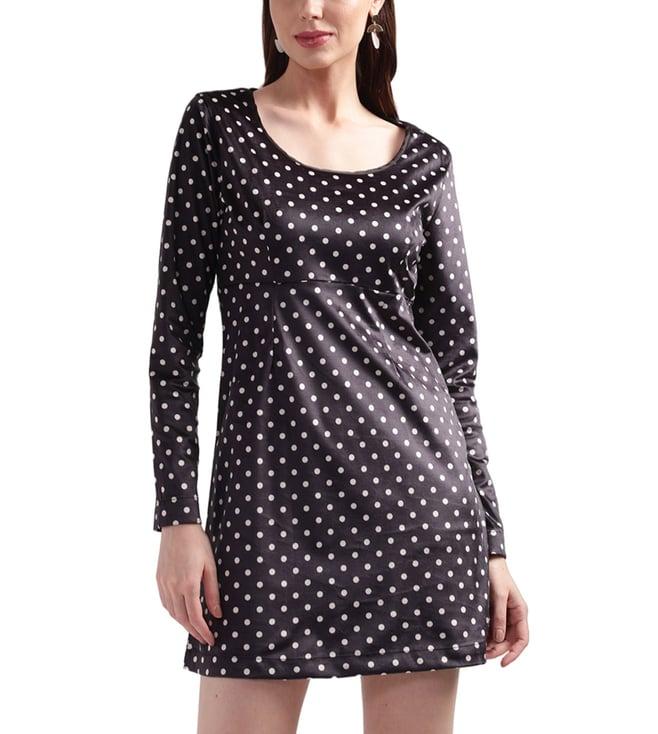 elle black polka dot regular fit mini dress