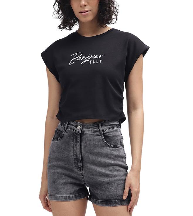 elle black printed fitted t-shirt