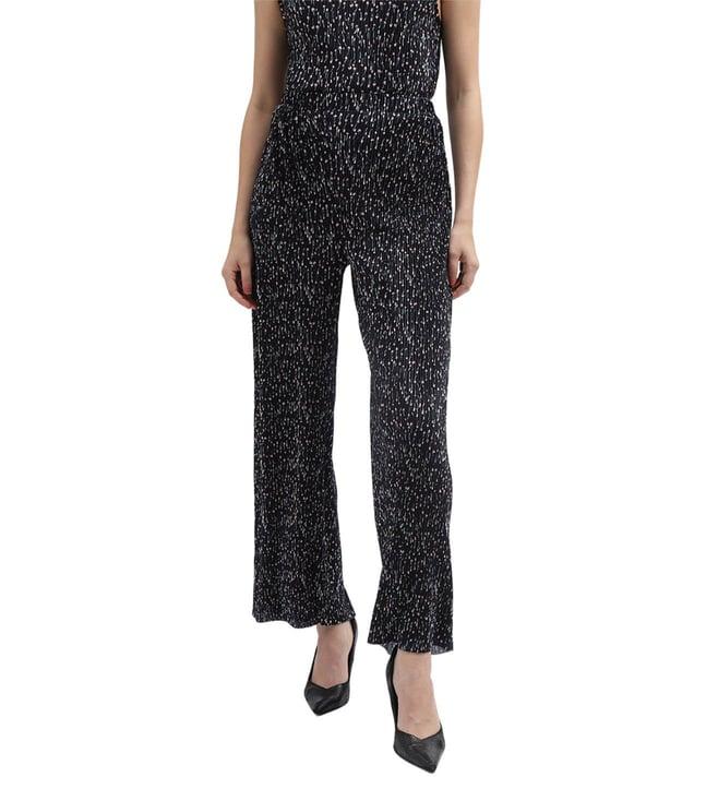 elle black printed flare fit elasticated trousers