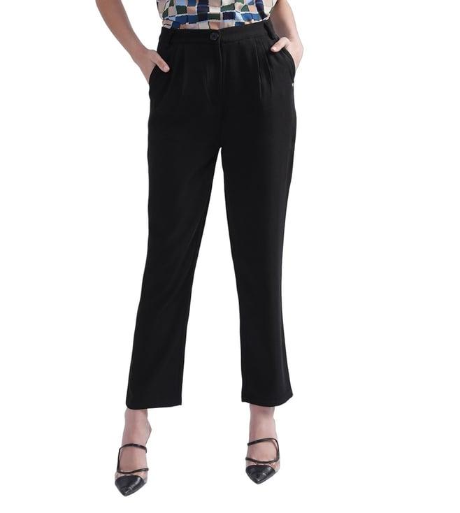 elle black regular fit trousers