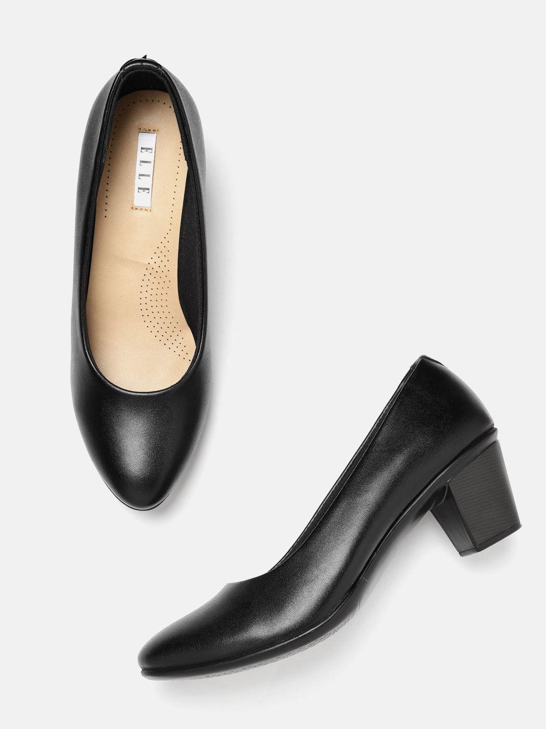 elle black solid block pumps