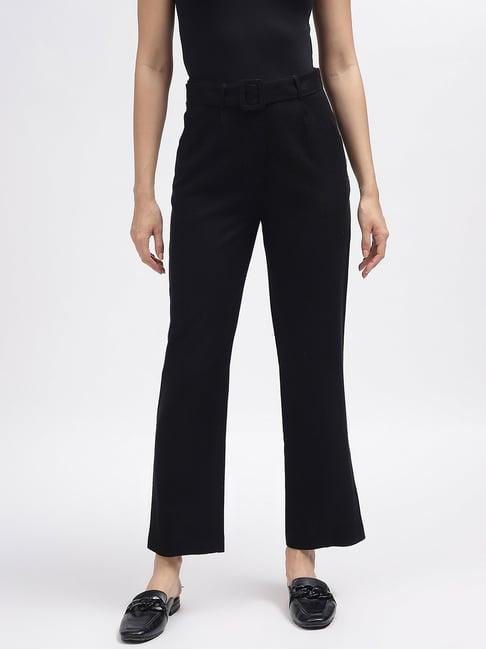 elle black straight fit high rise trousers