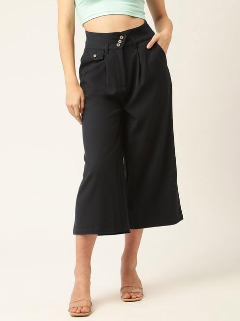 elle black straight fit pleated culottes