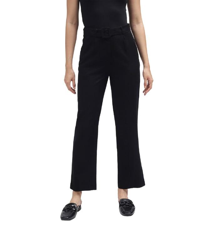 elle black straight fit pleated trousers