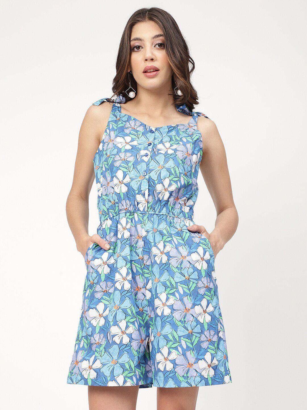 elle blue & white printed jumpsuit