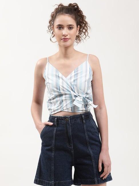 elle blue & white striped crop top