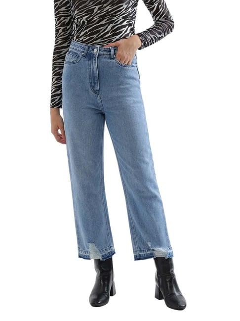 elle blue cotton high rise jeans