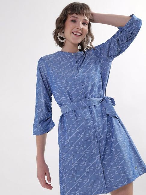 elle blue printed a line dress