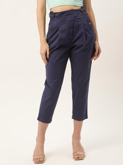 elle blue regular fit pleated trousers