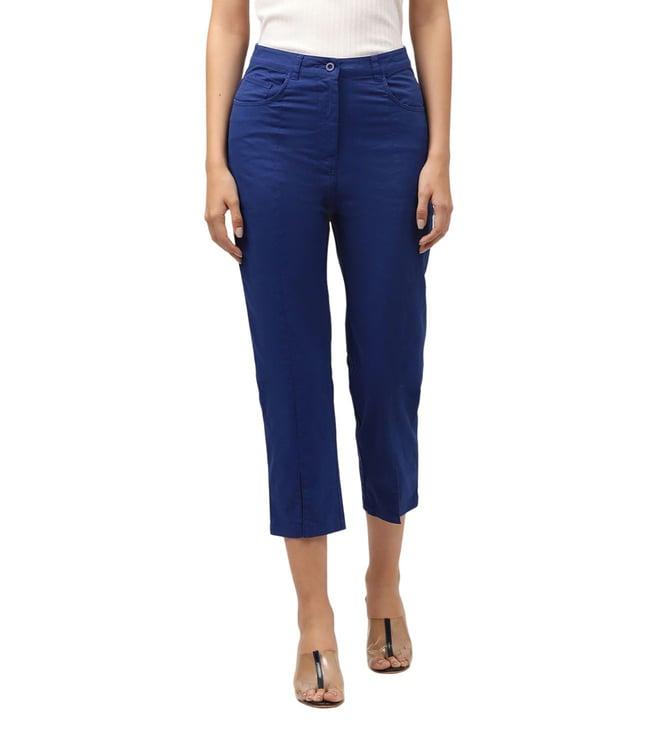 elle blue slim fit flat front trousers