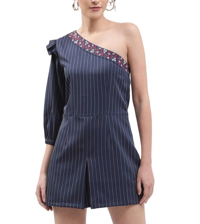 elle blue striped semi fitted playsuit