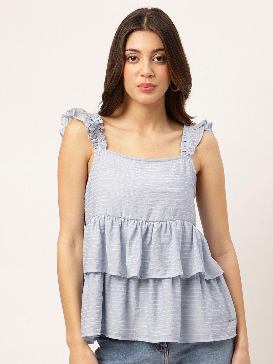 elle blue striped tiered top