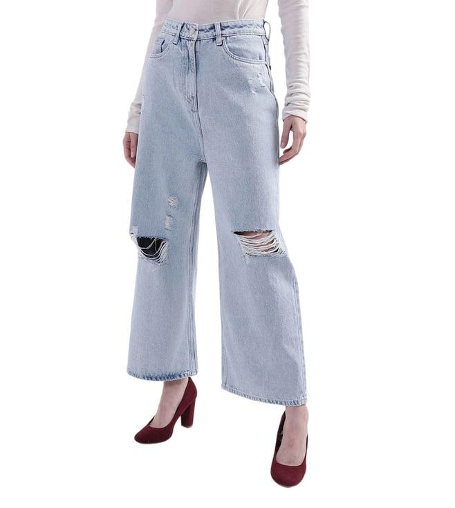 elle bootcut blue heavily washed high rise distressed jeans