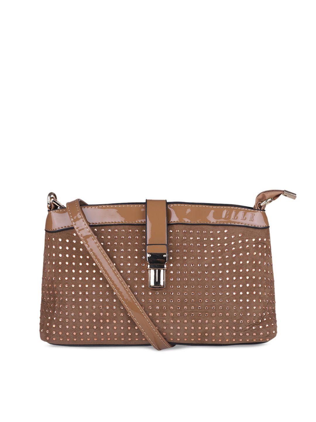 elle brown embellished sling bag