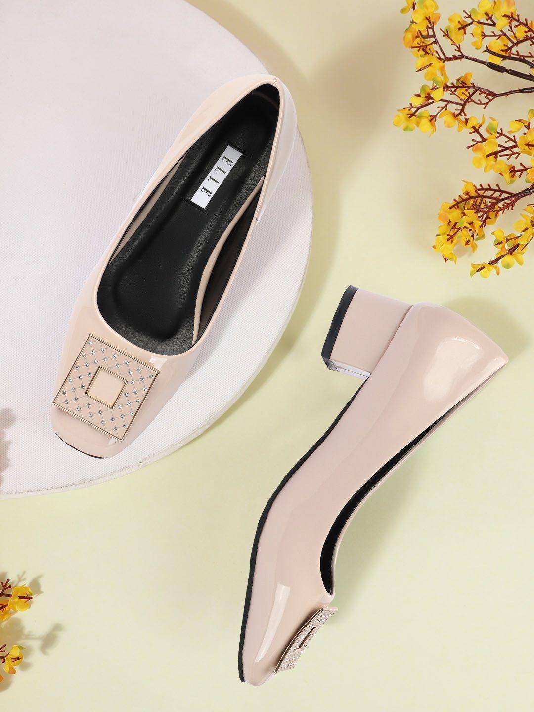 elle cream-coloured party block pumps with laser cuts