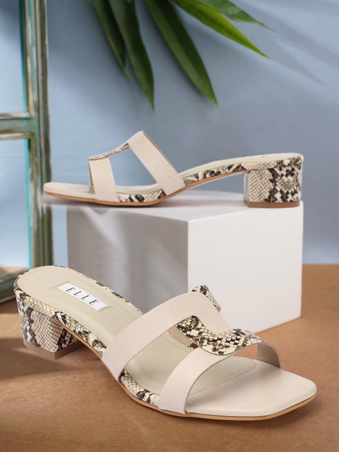 elle cream-coloured printed party block sandals