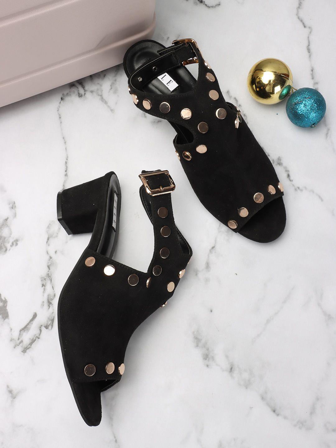 elle embellished block heel mules