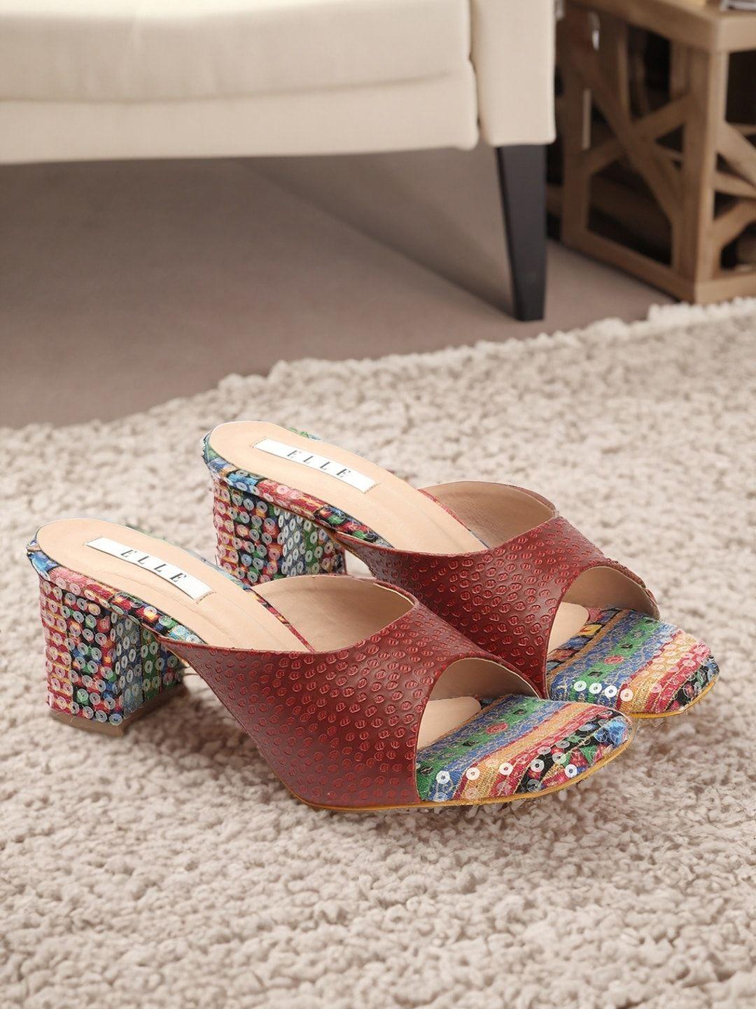 elle embellished block heels sandals