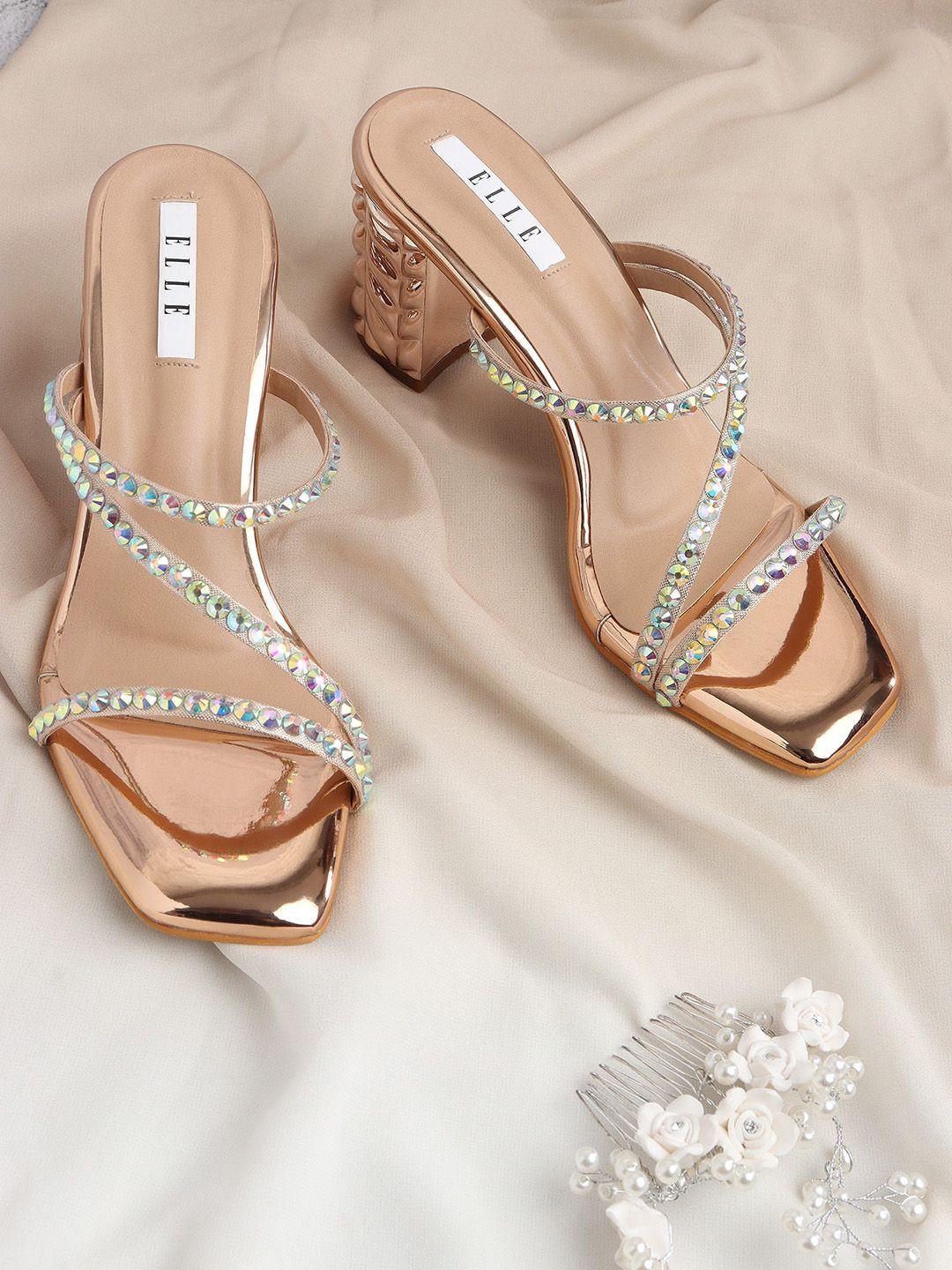 elle embellished block heels