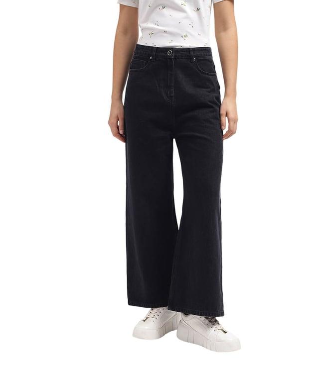 elle flared black mid rise jeans