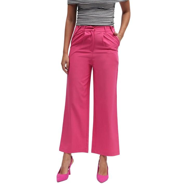 elle fuchsia fashion straight fit pleated trousers