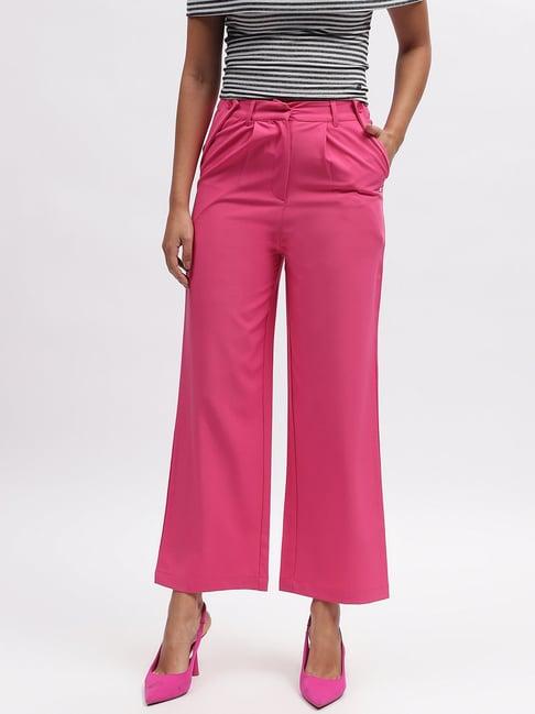 elle fuchsia straight fit high rise trousers