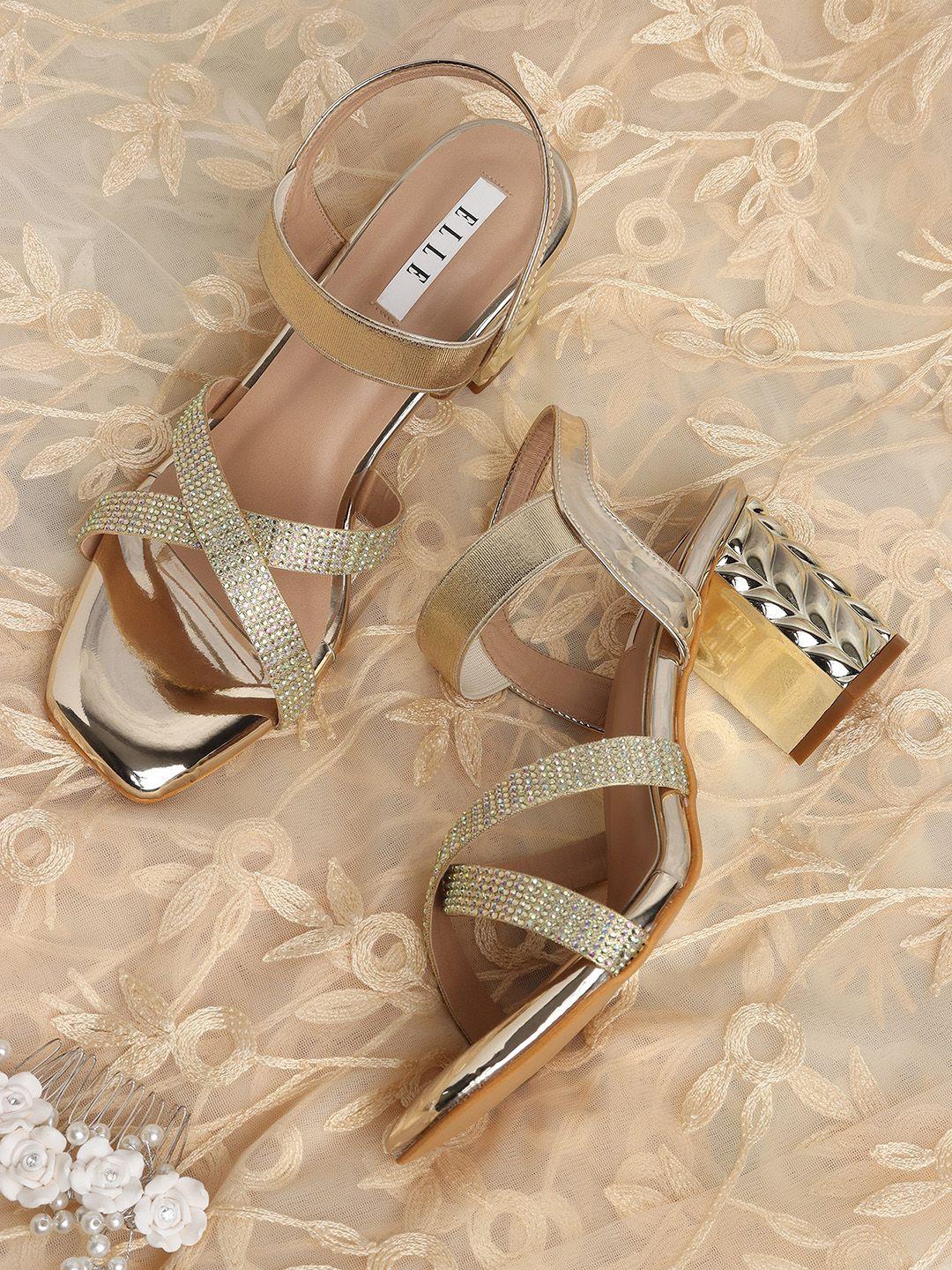 elle gold-toned embellished block heels