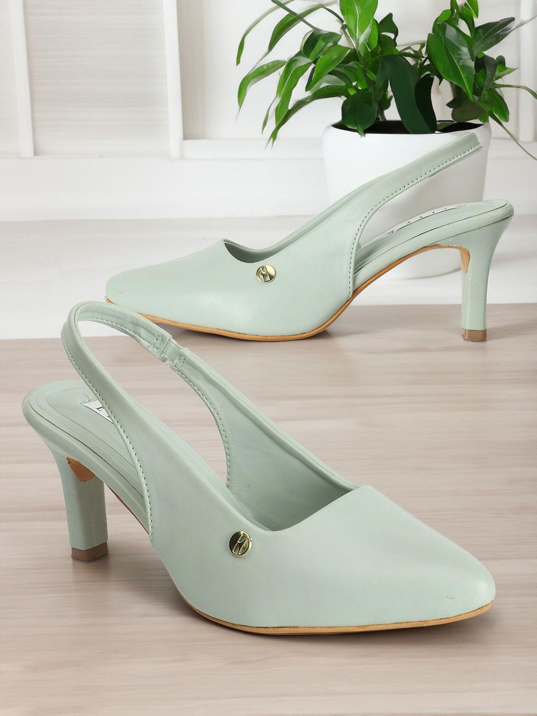 elle green colourblocked work kitten pumps