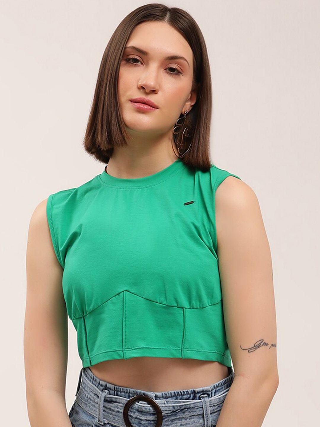 elle green pure cotton corset crop top