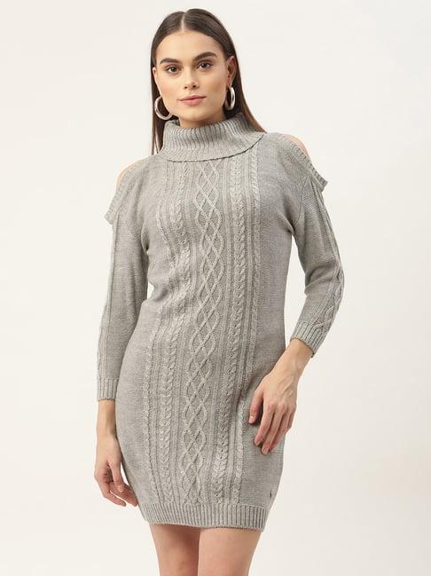 elle grey self design midi a-line sweater dress