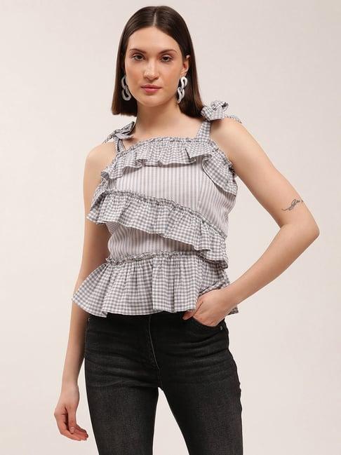 elle grey striped peplum top