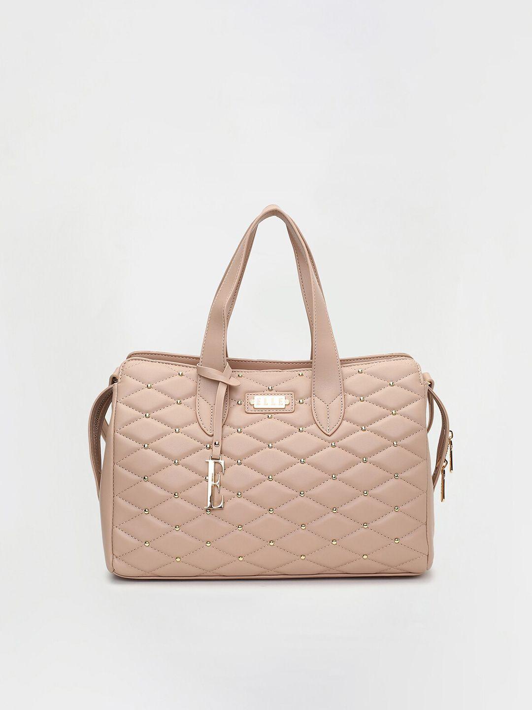 elle khaki textured structured shoulder bag